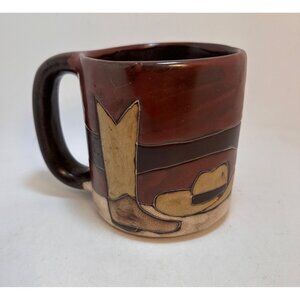 Handcrafted Moira Ceramic Mug Mexico Earth-Tone Abstract Design